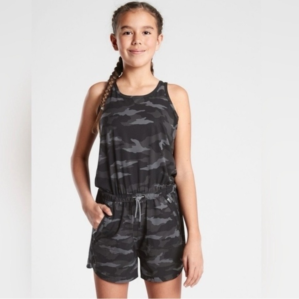 Athleta Girl | On The Go Romper Black Gray Camo Size‎ XXL/16 EUC